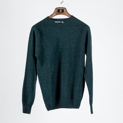 Harley Of Scotland Teal Lambswool Crewneck Sweater - Wool, Knit, Made In Scotland