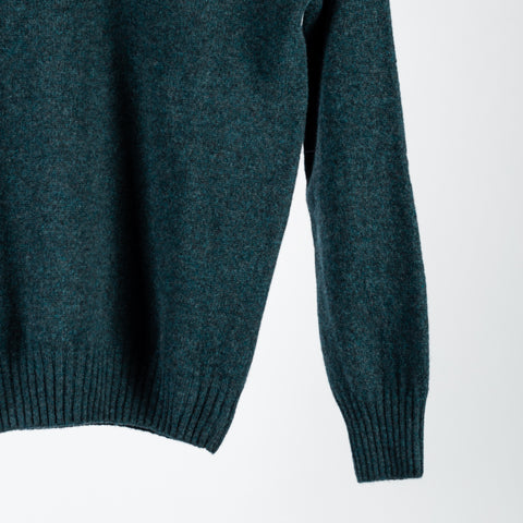 Harley Of Scotland Teal Lambswool Crewneck Sweater - Wool, Knit, Made In Scotland - Back View