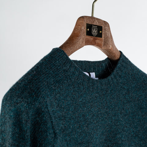Harley Of Scotland Teal Lambswool Crewneck Sweater - Wool, Knit, Made In Scotland - Detail View