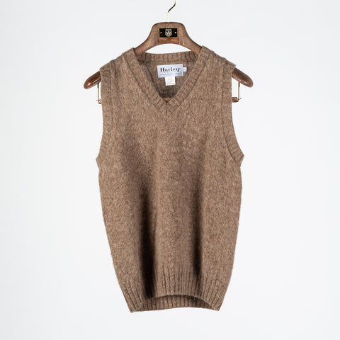 Harley Of Scotland Tan Shaggy Slipover Vest - Wool, Knit, Made In Scotland