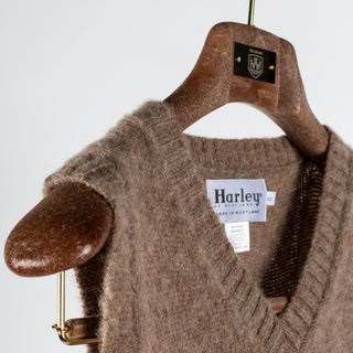 Harley Of Scotland Tan Shaggy Slipover Vest - Wool, Knit, Made In Scotland - Detail View