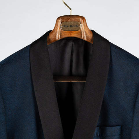 Empire Navy Paisley Shawl Lapel Dinner Jacket - Wool, Silk, Leather, Made In Canada - View 7