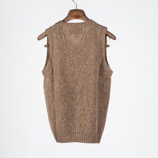 Harley Of Scotland Tan Shaggy Slipover Vest - Wool, Knit, Made In Scotland - Back View