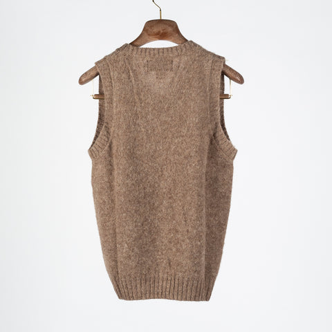 Harley Of Scotland Tan Shaggy Slipover Vest - Wool, Knit, Made In Scotland - Back View