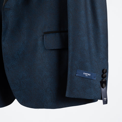 Empire Navy Paisley Shawl Lapel Dinner Jacket - Wool, Silk, Leather, Made In Canada - Back View
