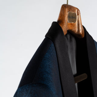 Empire Navy Paisley Shawl Lapel Dinner Jacket - Wool, Silk, Leather, Made In Canada - Detail View