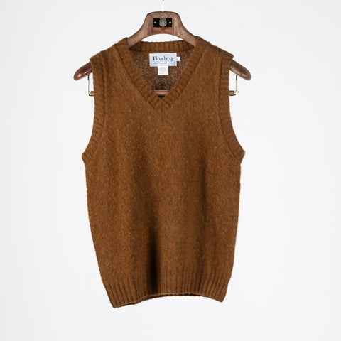 Harley Of Scotland Medium Brown Shaggy Slipover Vest - Wool, Knit, Made In Scotland
