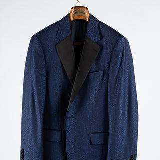 Empire Navy Paisley Notch Lapel Dinner Jacket - Wool, Silk, Leather, Made In Canada - View 6
