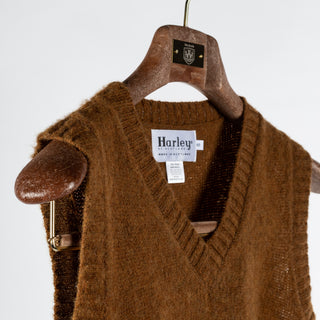 Harley Of Scotland Medium Brown Shaggy Slipover Vest - Wool, Knit, Made In Scotland - Detail View