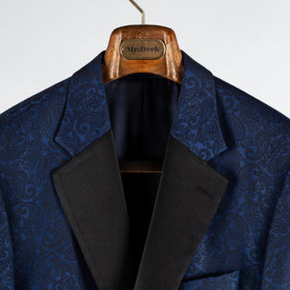 Empire Navy Paisley Notch Lapel Dinner Jacket - Wool, Silk, Leather, Made In Canada - View 7