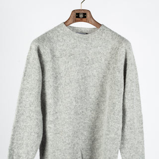 Harley Of Scotland Light Grey Shaggy Crewneck Sweater - Wool, Cashmere, Knit, Made In Scotland - View 6