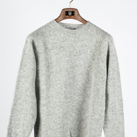 Harley Of Scotland Light Grey Shaggy Crewneck Sweater - Wool, Cashmere, Knit, Made In Scotland - View 6