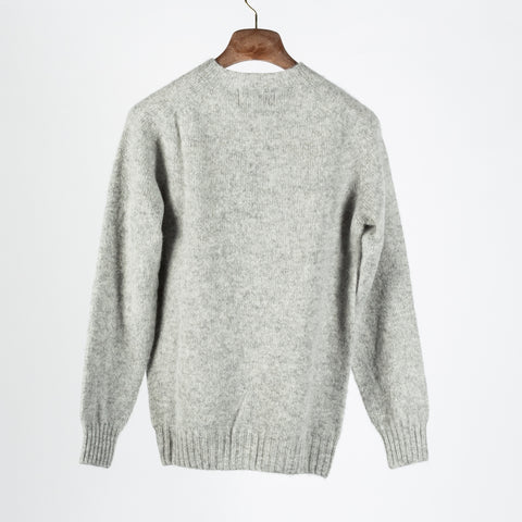 Harley Of Scotland Light Grey Shaggy Crewneck Sweater - Wool, Cashmere, Knit, Made In Scotland - View 5