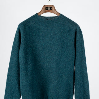 Harley Of Scotland Teal Shaggy Crewneck Sweater - Red, Wool, Cashmere, Scottish, Tailored Fit, Knit, Made In Scotland -...