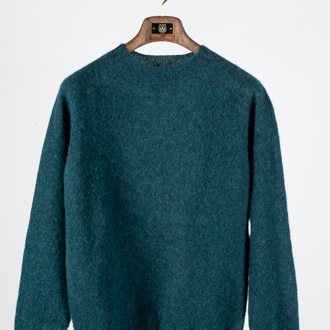Harley Of Scotland Teal Shaggy Crewneck Sweater - Red, Wool, Cashmere, Scottish, Tailored Fit, Knit, Made In Scotland -...