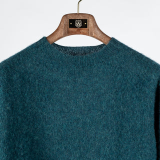 Harley Of Scotland Teal Shaggy Crewneck Sweater - Red, Wool, Cashmere, Scottish, Tailored Fit, Knit, Made In Scotland -...