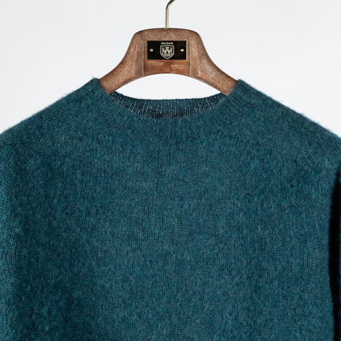 Harley Of Scotland Teal Shaggy Crewneck Sweater - Red, Wool, Cashmere, Scottish, Tailored Fit, Knit, Made In Scotland -...