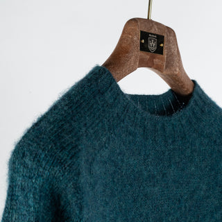 Harley Of Scotland Teal Shaggy Crewneck Sweater - Red, Wool, Cashmere, Scottish, Tailored Fit, Knit, Made In Scotland -...