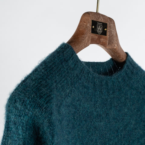 Harley Of Scotland Teal Shaggy Crewneck Sweater - Red, Wool, Cashmere, Scottish, Tailored Fit, Knit, Made In Scotland -...