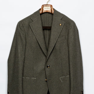 Latorre Moss Green Soft Construction Blazer - White, Wool, Tweed, Leather, Textured, Made In Italy - View 6