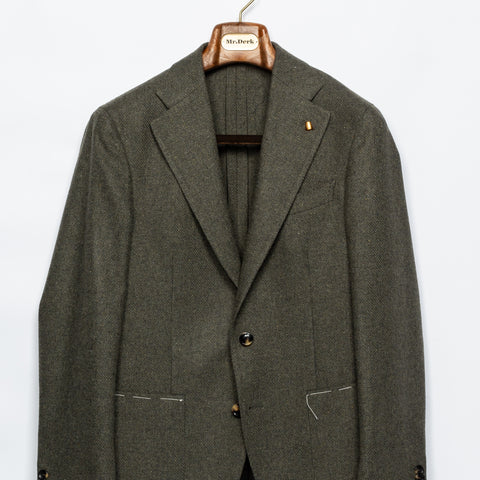 Latorre Moss Green Soft Construction Blazer - White, Wool, Tweed, Leather, Textured, Made In Italy - View 6