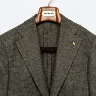 Latorre Moss Green Soft Construction Blazer - White, Wool, Tweed, Leather, Textured, Made In Italy - View 7