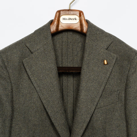 Latorre Moss Green Soft Construction Blazer - White, Wool, Tweed, Leather, Textured, Made In Italy - View 7