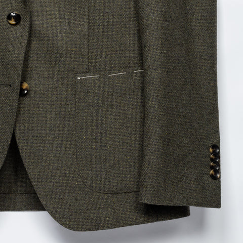 Latorre Moss Green Soft Construction Blazer - White, Wool, Tweed, Leather, Textured, Made In Italy - Back View