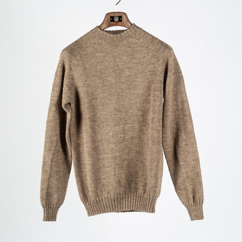 Harley Of Scotland Tan Saddle Shoulder Crewneck Sweater - Wool, Knit