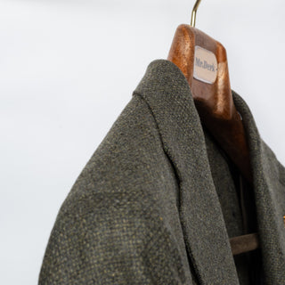 Latorre Moss Green Soft Construction Blazer - White, Wool, Tweed, Leather, Textured, Made In Italy - Detail View
