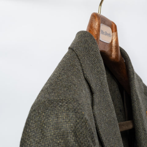 Latorre Moss Green Soft Construction Blazer - White, Wool, Tweed, Leather, Textured, Made In Italy - Detail View