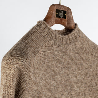 Harley Of Scotland Tan Saddle Shoulder Crewneck Sweater - Wool, Knit - Detail View