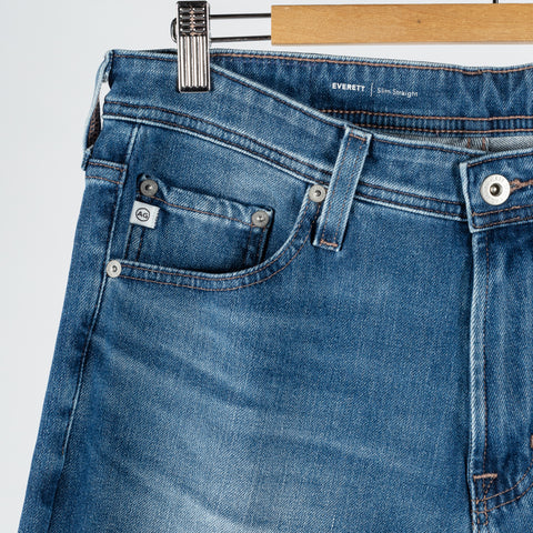 AG Everett High Peaks Slim Straight Denim - Navy, Wool, Cotton, Merino, Modern Fit - Detail View