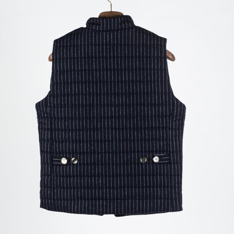 Stenstroms Navy Pinstripe Padded Vest - Tan, Wool, Twill, Polyester - Back View