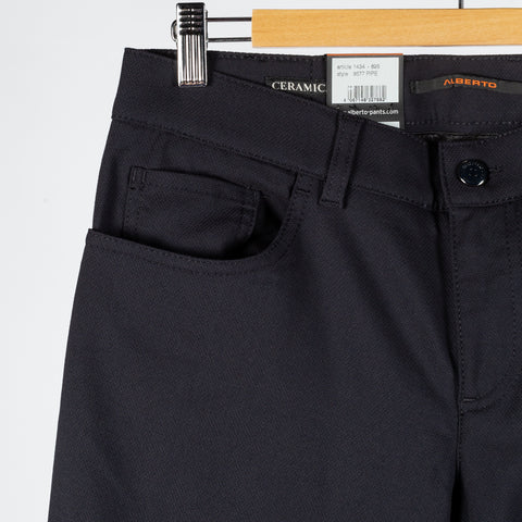 Alberto Textured Navy 1434 Pipe Ceramica Trousers - Polyester, Viscose, Stretch, Regular Fit - Detail View