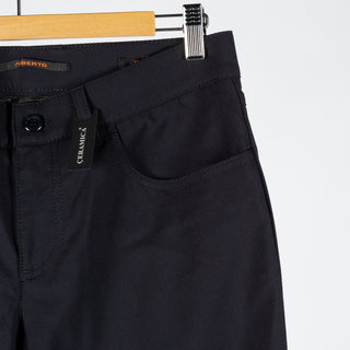 Alberto Textured Navy 1434 Pipe Ceramica Trousers - Polyester, Viscose, Stretch, Regular Fit - Back View