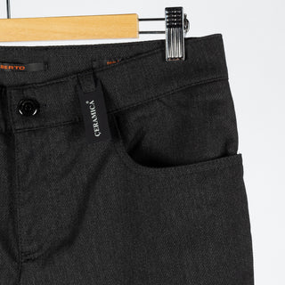Alberto Textured Charcoal 1434 Pipe Ceramica Trousers - Polyester, Viscose, Stretch, Regular Fit - Back View