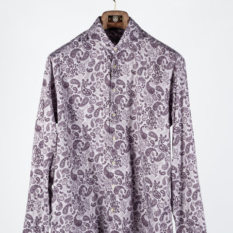 Stenstroms Light Purple Paisley Jersey Dress Shirt - Tan, Cotton, Jersey, Regular Fit - View 6