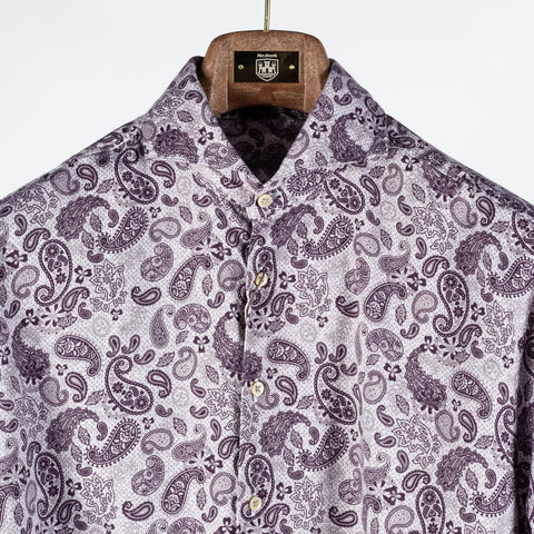 Stenstroms Light Purple Paisley Jersey Dress Shirt - Tan, Cotton, Jersey, Regular Fit - View 7
