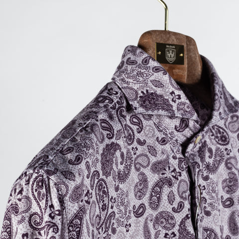 Stenstroms Light Purple Paisley Jersey Dress Shirt - Tan, Cotton, Jersey, Regular Fit - Detail View