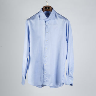 Stenstroms Light Blue Checked Twill Shirt Dress Shirt - Cotton, Twill, Regular Fit
