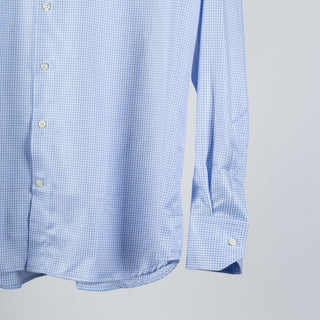 Stenstroms Light Blue Checked Twill Shirt Dress Shirt - Cotton, Twill, Regular Fit - Back View