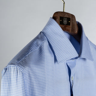 Stenstroms Light Blue Checked Twill Shirt Dress Shirt - Cotton, Twill, Regular Fit - Detail View