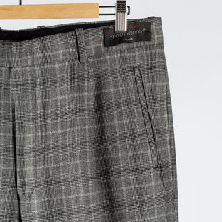 Gala Grey Glen check Single Pleated Trousers - Navy, Wool, Merino, Suede, Classic Fit, Made In Canada - Back View