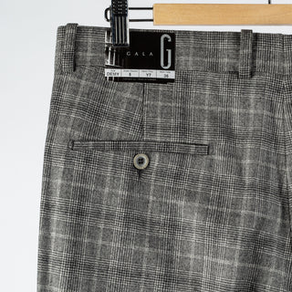 Gala Grey Glen check Single Pleated Trousers - Navy, Wool, Merino, Suede, Classic Fit, Made In Canada - View 7
