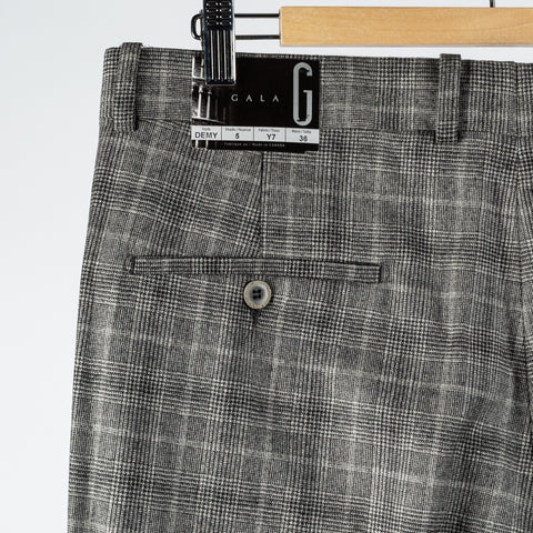 Gala Grey Glen check Single Pleated Trousers - Navy, Wool, Merino, Suede, Classic Fit, Made In Canada - View 7