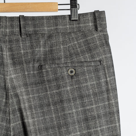 Gala Grey Glen check Single Pleated Trousers - Navy, Wool, Merino, Suede, Classic Fit, Made In Canada - View 8