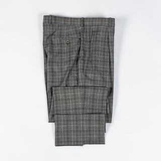 Gala Grey Glen check Single Pleated Trousers - Navy, Wool, Merino, Suede, Classic Fit, Made In Canada - View 9