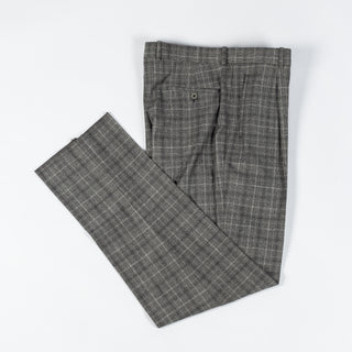 Gala Grey Glen check Single Pleated Trousers - Navy, Wool, Merino, Suede, Classic Fit, Made In Canada - View 10
