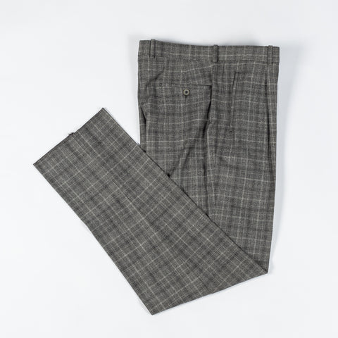 Gala Grey Glen check Single Pleated Trousers - Navy, Wool, Merino, Suede, Classic Fit, Made In Canada - View 10